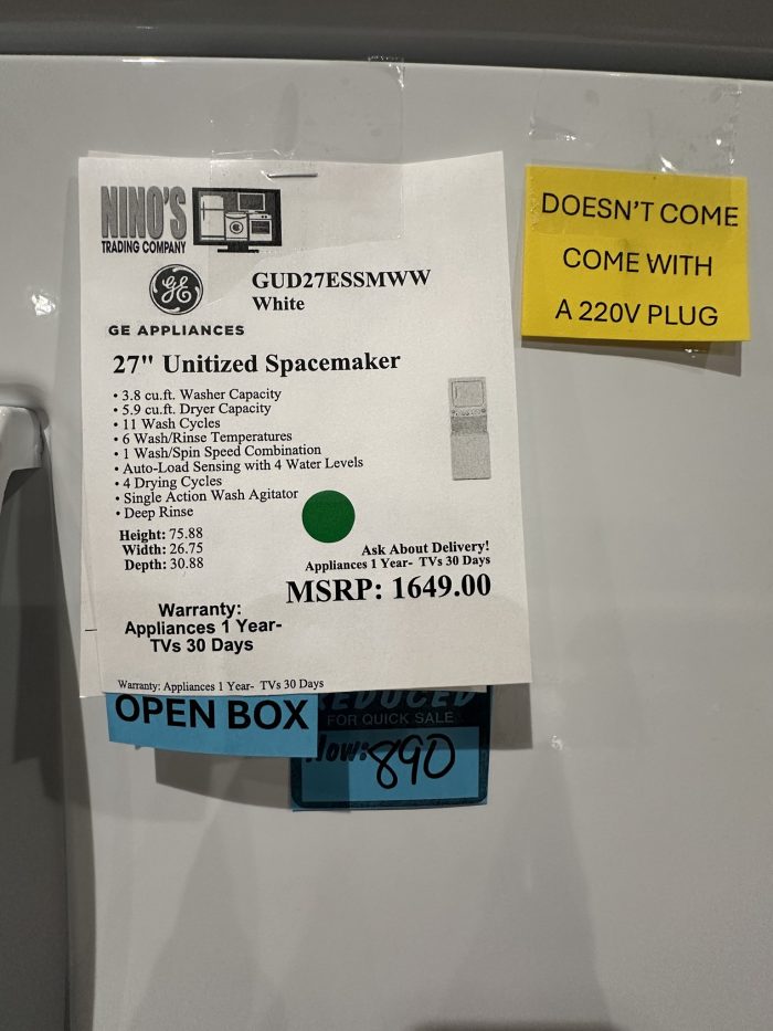 GE Unitized Spacemaker Wash Tower (Model GUD27ESSMWW) - Image 2